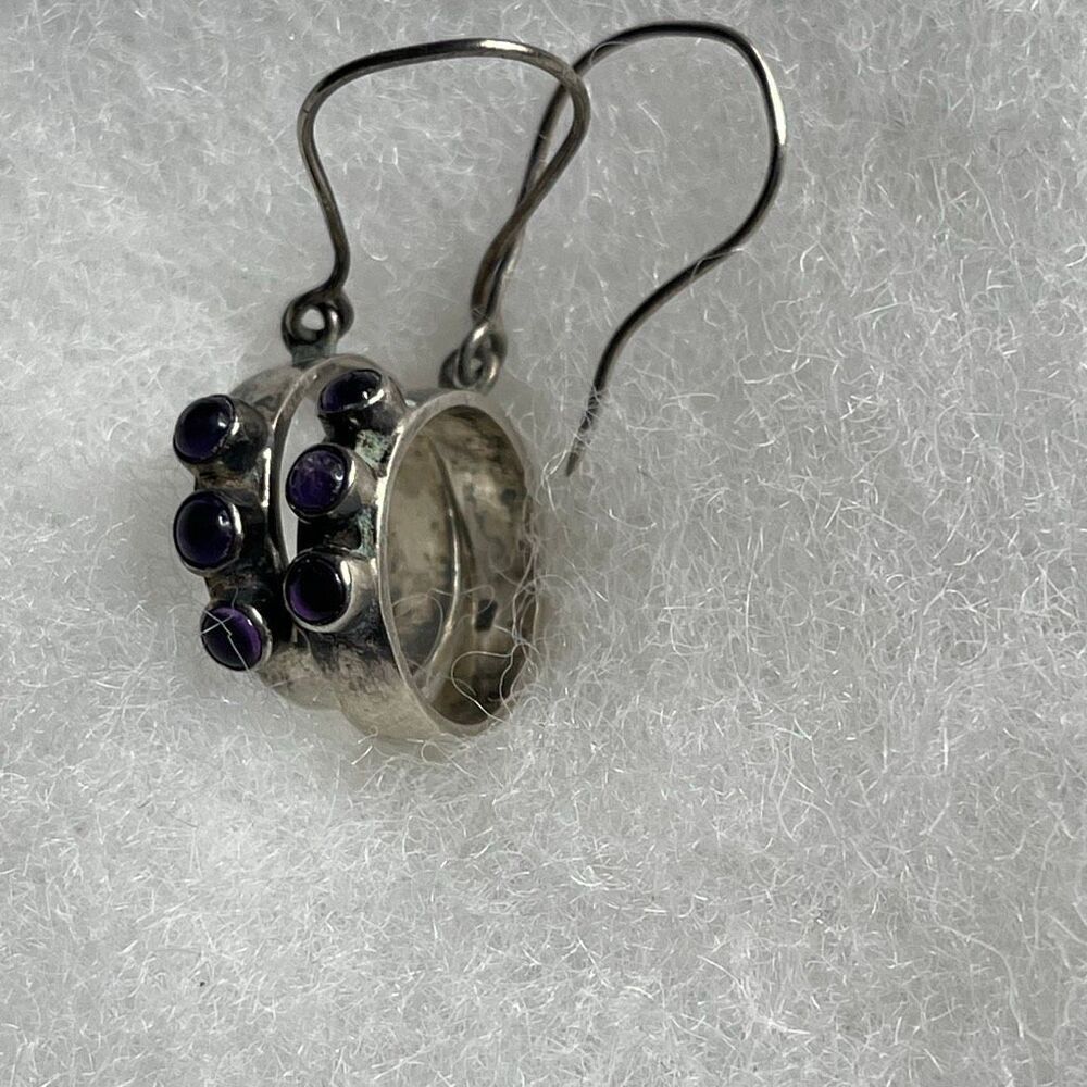 Vintage Amethyst sterling dangle hoop earrings.